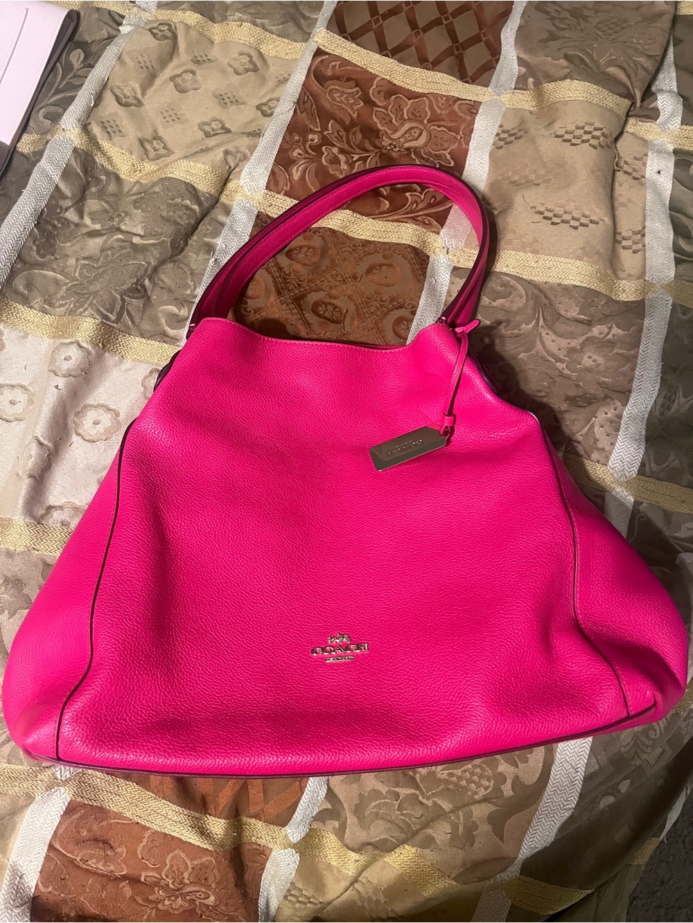 Coach Pebbled Leather Edie Shoulder Bag in Pink Ruby